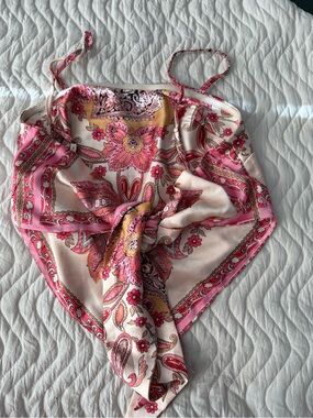 Y2k Pink & Red Paisley Satin Handkerchief Cami Scarf Top size m